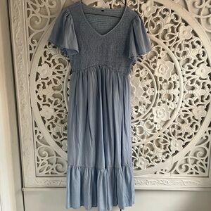 Maternity Smocked Midi Dress | Baby Shower / Photoshoot | Dusty Blue
